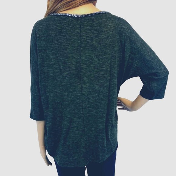 Juicy Couture Sweater Top Pullover Dolman Olive Green Rhinestones - Picture 2 of 4